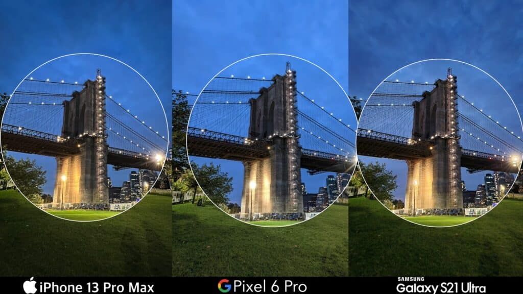 Night mode image comparison of Google Pixel, iPhone, and Samsung Galaxy