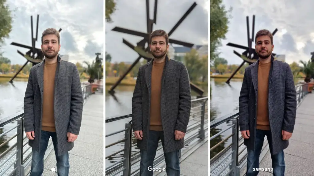 Portrait mode image comparison of Google Pixel, iPhone, and Samsung Galaxy