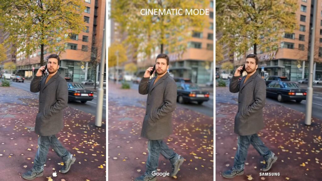 Cinematic mode comparison of Google Pixel, iPhone, and Samsung Galaxy
