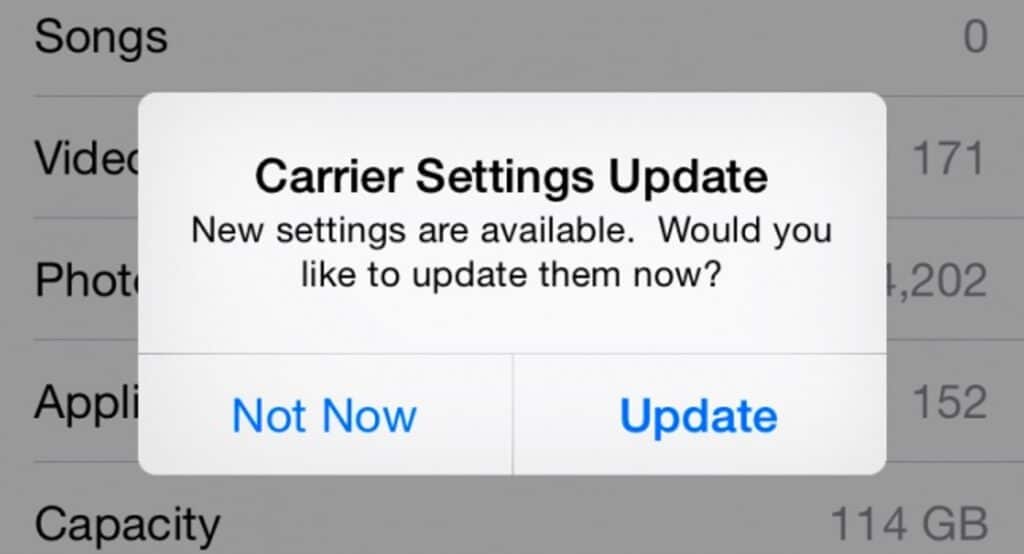 iphone carrier settings update