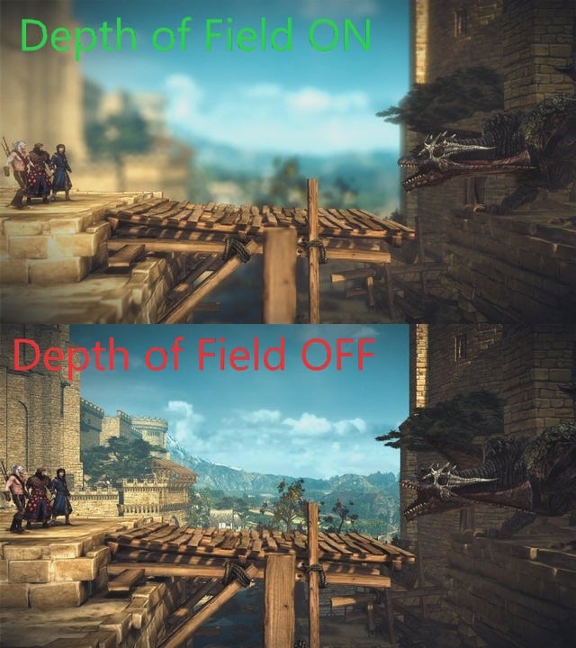 visual difference of having depth of field on and off